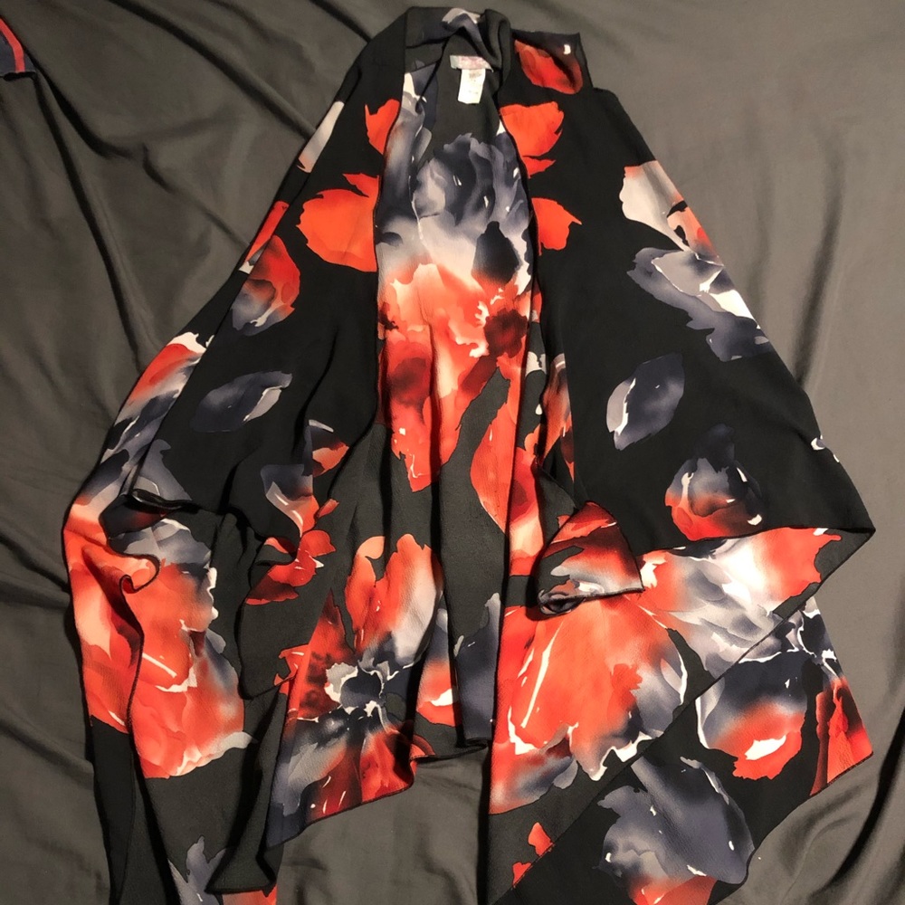 Red, white, black flower print shawl
